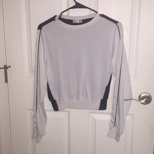 White and black velvet sweater